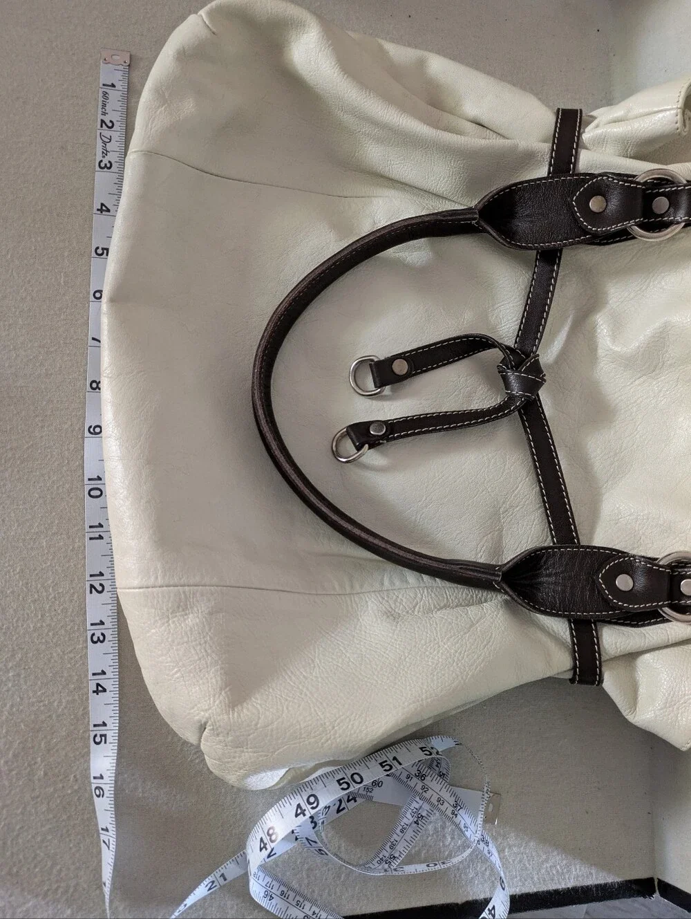 Cavalcanti Cream And Brown Slouchy Tote Hobo 2005-2009 Italian Leather